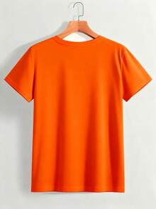Women's Fun Print - Casual Short-Sleeve Round-Neck Loose-Fit Top, Machine Washable For Year-Round Comfort, Suitable For Casual Wear. Loose Fit, Durable Print, Ideal For Various Holiday Gifts - 橘色 - 查看 3
