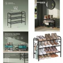 SONGMICS Zapatero Organizaor Zapatos e 3 Niveles Estante Metálico con 4 Gancos para 12 Pares Altura Ajustable MLMR068B01 - Ver 1