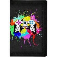 portafolios triple para niños de 4 a 16 años con soporte para llavero y bolsillo con cierre para monedas billetera duradera para niños regalo de portafolios para niños GamePad Black - GamePad Black Splash - Ver 2