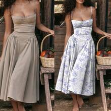 Strapless Red Camisole Dress For Women Sexy Bodycon Midi Dress Summer Sleeveless Party Clubwear With Waist Cincching Design New Fashion European And American Style Hot Selling Elegant Night Out Outfit - 綠色碎花 - 查看 4