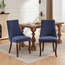 Rayon Cloth Flocking Linen Dining Chairs Channel Kitchen Dinner Chair Comfy Fabric Upholstered Accent Chair For Dining Room With Curved Solid Wood Legs,Set Of 2 (Blue), DE1847BL - Blue - View 6