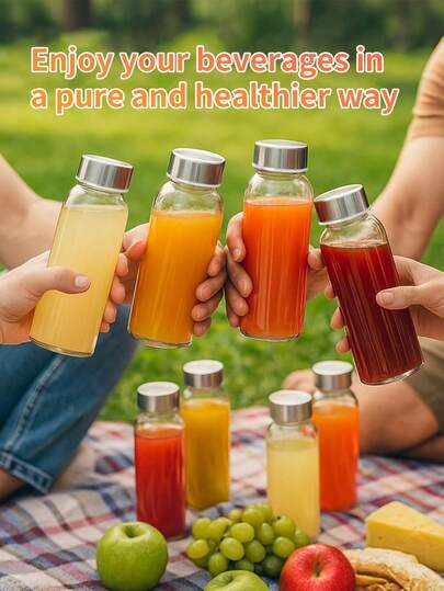 1pc Glass Water Bottles With Lids 10.5 Oz,Leak-Proof,Clear Reusable Glass Small Juice Bottles With Stainless Steel Cap For Juicing, Milk, Iced Tea, Ginger Shot, Leak Proof 300ml Drinking Container Jar,Coffee Cups,Dishwasher , Travel, Homemade Drinks, Drinking Sports Water Bottle For Fitness, Gym And Outdoor,Suitable For Both Cold And Hot Drinks,Family Kitchen Party Office,Wedding