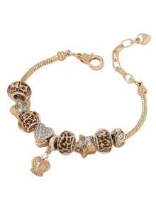 A Stylish Single-Layer Bracelet For Teen Featuring A New Leopard Print Crown Design With Beads, Exuding Elegance And Allure - Multicolor - View 6
