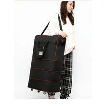 Valise pliable à trois compartiments, extensible et pliable, en tissu Oxford. Équipée de six roues pivotantes. Grande capacité, idéale pour les longs voyages. Dimensions : 28 x 48 x 82 cm (noir/bleu/violet). - Noir - Voir 2