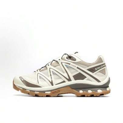  SALOMON XT-Quest Fabric Lace-Up Flat Round Toe Vibe Style Low-Top Hiking Shoes, Running Shoes, Sports Shoes, Casual Shoes, Unisex, Beige/Grey/Taupe/Pepper White