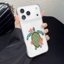1pc Transparent Shockproof Phone Case, TPU Soft Shell UV Painted With Sea Turtle & Flower Pattern, Compatible With IPhone 7/8/7 Plus/8 Plus/X/XS/XR/XS Max/11/11 Pro/11 Pro Max/12/12 Pro/12 Pro Max/12 Mini/13/13 Pro/13 Pro Max/13 Mini/14/14 Pro/14 Pro Max/14 Plus/15/15 Pro/15 Pro Max/15 Plus/16/16 Pro/16 Pro Max/16 Plus/17/17 Pro/17 Pro Max/Air - Multicolor - View 2