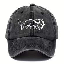 New Vintage Washed Baseball Cap, Distressed Fishing Letter Print, Adjustable Dad Hat, Mixed Colors, Woven Fabric - Hand Washable, Baseball Cap, Duckbill Cap, European And American Style - Hot Pink - View 3