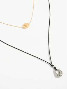 1 pieza Collar largo con colgante de gota de agua hueco multicapa, accesorio de collar de cadena fina de cuerda de cera con estilo de moda - Multicolor - Ver 3