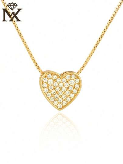 SYMFNY 1件甜美925银心形吊坠项链，镶嵌闪亮白色立方氧化锆，是日常、休闲、派对、生日、情人节、母亲节的理想礼物。