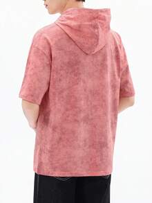 Áo Hoodie/T-shirt nam màu hồng nhuộm loang họa tiết bầu trời sao, dáng rộng vai rớt, phong cách đường phố bụi bặm, áo thun casual. - Hồng - Xem 3