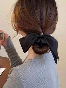 1 pieza Coletero de satén minimalista, Elegante lazo de pelo grande, Nueva cuerda de pelo con flores, Sujetador de coleta, Accesorio de pelo delicado para el hogar, Festival, Fiesta - Multicolor - Ver 2