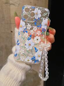 Ốp lưng điện thoại TPU mềm trong suốt họa tiết hoa xanh trắng, có khe đựng thẻ và dây đeo cổ tay, các đường cắt chính xác, chống rơi, chống mài mòn, thiết kế tối giản, tương thích với iPhone 17/17 Pro/17 Pro Max, 16 XR/7/8, 15 Pro Max, 12 Pro Max, 13 Pro Max, 14 Pro Max, 13, 14, 11, 12P, 14, P11, P12, XS, XR, 7/8P, 7/8G, ES2 - Trong sáng - Xem 2