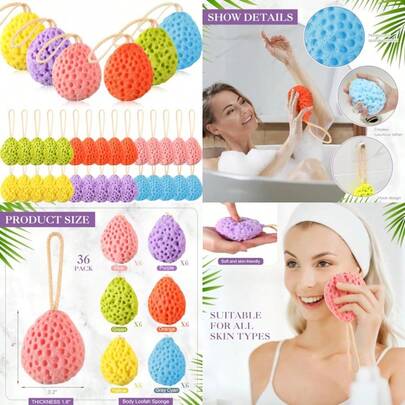 FoldTier 36 Pcs Bath Sponge Deep Cleansing Body Loofah Sponge Gentle and Deep Exfoliating Body Scrubber Bath Accessories Men Women Baby Sponge for Bathing Shower 6 Colors