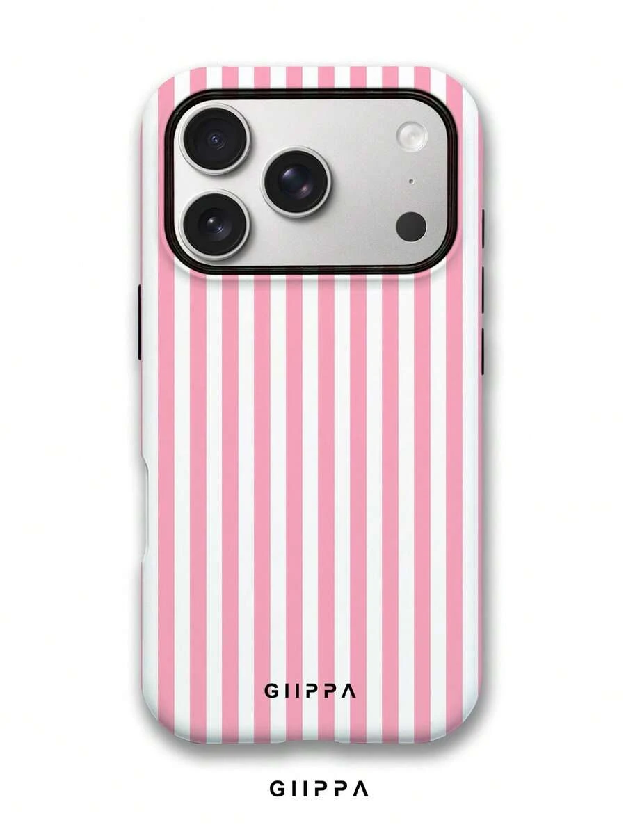 GIIPPA 1 buah Casing Ponsel 17 Pro Max Motif Garis-Garis Pink, Kompatibel dengan Ponsel 16 Pro Max, 15 Pro Max, 14 Pro Max, Casing Ponsel Modis Gaya Korea, Kompatibel dengan 11/12/13/14/15/16 Pro Max Plus, Desain Elegan Cocok untuk Pria dan Wanita, Hadiah Sempurna untuk Pacar! - Berwarna merah muda - View 1