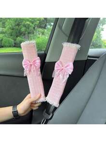 2pcs/1pc Bow Shaped Car Seat Belt Shoulder Protection Cover, Small Fragrant Wind Car Seat Belt Protection Cover, Decorative Cover, Anti Pinch Wear Seat Belt Cover Car Accessories - A - View 5