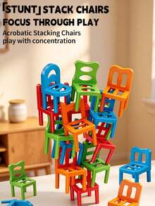 24pcs Random Color Stackable Building Block Chairs Toy, Multi-Person Interactive Tabletop Creative Educational Leisure Board Game, Children's Thinking Training Toy, Children's Game, Stacking Toy, Multiple Play Modes, Stress Relief Toy, Children's Party Gift - Multicolor - View 3