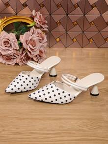 Versatile Spring/Summer High Heel Pointed Toe Mules, Fashionable Slip-On Sandals - Beige - View 7