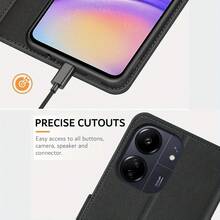 Ốp lưng ví gập bằng da PU màu đen có chân đế và khe đựng thẻ cho 13C / Poco C65 - màu đen - Xem 5