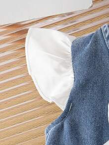 Đầm denim xanh cho bé gái, kiểu dáng thời trang dễ thương, thanh lịch với tay áo cánh bướm không tay dài đến đầu gối, thích hợp cho mùa hè. - Màu xanh lam - Xem 4