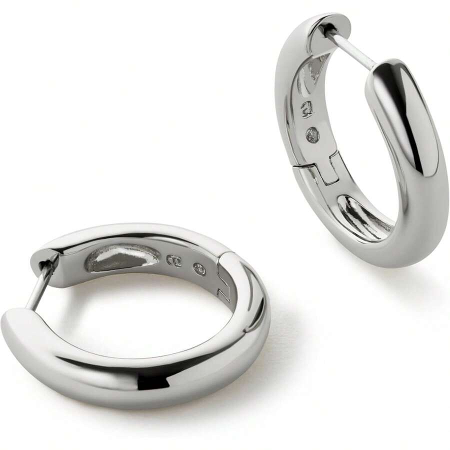 Earrings For Women - Hypoallergenic Water-Resistant Tarnish-Free Chunky Earrings For Women - 14K Gold Plated & Silver Rhodium Plated Hoops - Small, Medium & Large Size - 中銀 - 查看 1