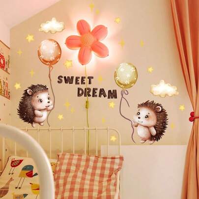 Brodark Cute Cartoon Hedgehog Balloon Wall Sticker, Self-Adhesive Wall Decor