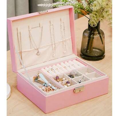 1 hộp đựng đồ trang sức dung tích lớn, hộp đựng trang sức, hộp đựng mỹ phẩm, hộp đựng trang sức bằng da cổ điển có khóa và chìa, hộp đựng đồ để bàn hai lớp, quà tặng lý tưởng cho phụ nữ, lớp lót nhung mềm mại, hộp đựng đa chức năng cho bông tai, vòng tay, nhẫn, dây chuyền, hoàn hảo cho Ngày Valentine, Giáng sinh, sinh nhật, hộp đựng trang sức, hộp đựng trang sức tại nhà, hộp đựng trang sức du lịch, hộp đựng bông tai mini tinh tế, hộp đựng trang sức du lịch có khóa kéo.