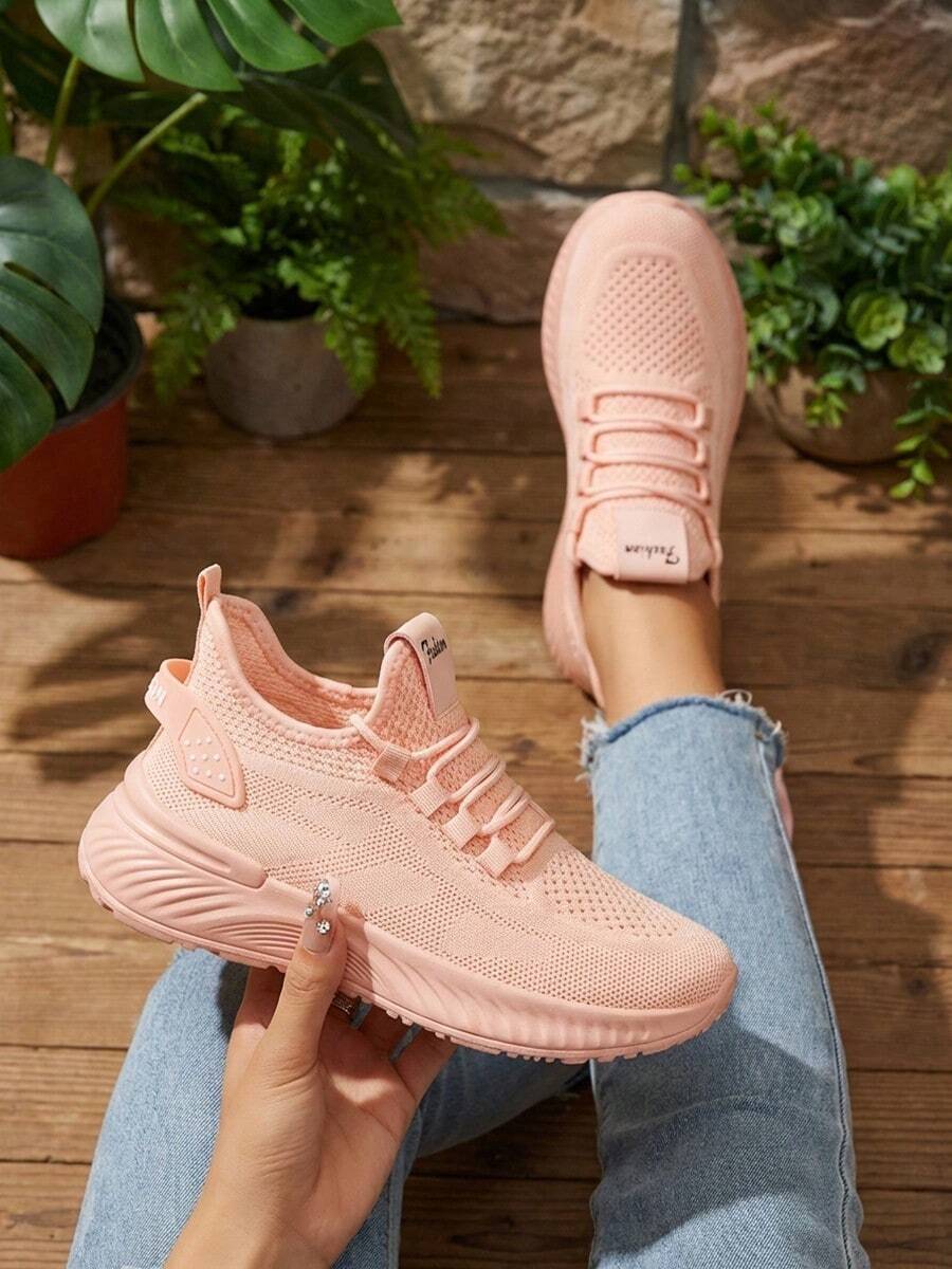 Tenis De Malla Rosas Cómodos Y Transpirables Para Mujer, Tenis Beiges Antideslizantes En Oferta Especial Modernos Y Versátiles Para Mujer, Ideales Para Deporte Callejero, Senderismo Y Traslado Laboral. - Rosa - Ver 1