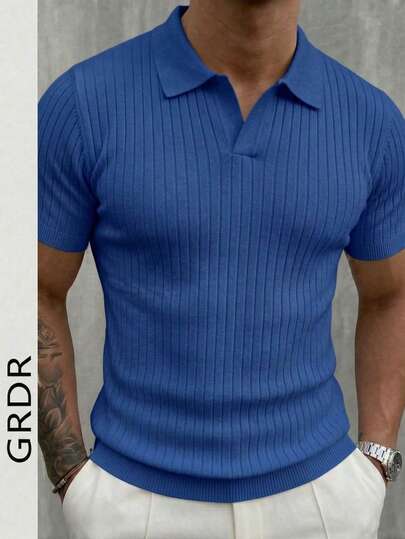 GRDR Men's Summer Knit Polo Shirt, Solid Color Short Sleeve Knitted Collar, Suitable For Summer Outings, Essential For Fashionable Outfit