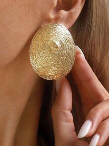 Pendientes de metal con geometría exagerada e irregular, piezas de joyería metálica con textura en espiral de moda - Pendientes ovalados en espiral - Ver 2
