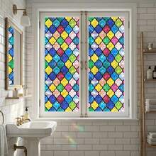 1 Roll Vintage Glass Window Privacy Film, Rainbow Holographic Window Privacy Sticker, Decorative UV Protection Static Cling Window Film, Suitable For Home Decor And Heat Insulation (17.7*118in) - Multicolor - View 18