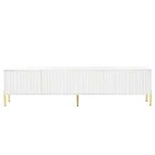 TV Cabinet, 190 Cm Long X 38 Cm Wide X 48 Cm High, Gold Table Legs, Grooved Door Design - White - View 11