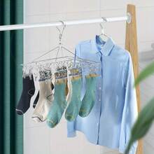 Stainless Steel Multi-Clip Drying Rack - Space-Saving Indoor/Outdoor Drying Rack, Sturdy Reinforced Household Sock Clip Drying Rack, Suitable For Balcony, Bathroom And Laundry Room - Easy To Clean Rust-Proof, Apartment Living Essential, Compact Laundry Storage, Balcony Drying Rack, Fixed Clothes Drying Rack, Heavy Duty Drying Rack - Silver - View 3