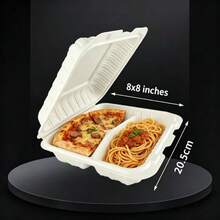 3格一次性外卖食品容器，8x8英寸，900毫升翻盖式餐盒，适用于学校午餐、办公室、野餐、露营（30/50/150个装） - 白色 - 查看 1