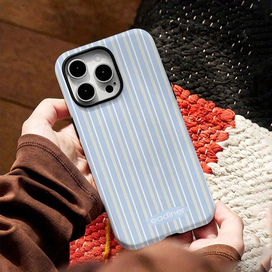 双层蓝灰条纹手机壳，适用于 16、16E、15、14、13、12、11 Pro Max、X、XS、XR、8 Plus 和 7。磨砂设计，经久耐用，坚固可靠，是节日送礼的绝佳选择。 - 彩色 - 查看 1