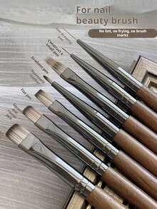 Premium Walnut Wood Full Set Nail Art Brushes, Professional Tie Dye Gradient Color Painting Drawing Tools - Multicolor - View 1