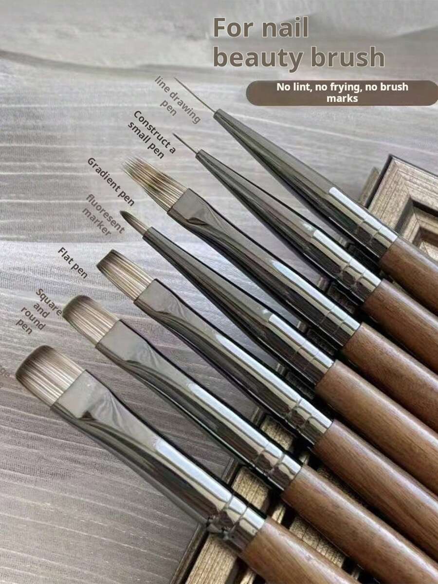 Premium Walnut Wood Full Set Nail Art Brushes, Professional Tie Dye Gradient Color Painting Drawing Tools - Multicolor - View 1
