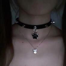 Punk Subculture Bone Rivet Choker Collar, Pure Desire Style Rebellious Puppy Punk Necklace - 項圈[柳釘爪印吊墜] - 查看 1