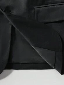 男士黑色修身两件套西装，单排扣撞色口袋西装外套+西裤，适合商务、婚礼、日常穿着 - 黑色 - 查看 4