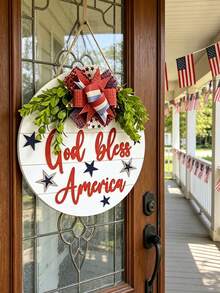 Decoración de Puerta para el Día de la Independencia del 4 de Julio, Colgante de Puerta Dios Bendiga a América, Decoración del Hogar Americano, Letrero de Puerta, Corona Patriótica, Letrero Rústico para Exteriores, Regalo, Decoración Colgante para Vacaciones - Dios bendiga a América - Ver 9