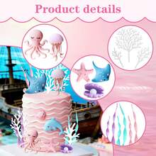Decoraciones para pastel de cumpleaños con tema oceánico, regalos para fiesta oceánica, suministros para fiesta de revelación de género. No solo son hermosas decoraciones, sino que también hacen que tu pastel sea talla grande llamativo, perfecto para tomar fotos impresionantes. Son ideales para fiestas con temas de animales marinos, fiestas con temas de sirenas, fiestas con temas submarinos, fiestas temáticas, fiestas de cumpleaños, fiestas de verano y fiestas de playa. - multicolor - Ver 9