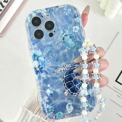 Ốp lưng điện thoại dày dặn, chống rơi, họa tiết sóng biển, màu kem hologram hình rùa và đại dương, viền lượn sóng, có móc giữ vòng tay, kiểu dáng tối giản, đục lỗ, tương thích với iPhone 16/16 Pro Max, 15 XR/7/8, 15 Pro Max, 12 Pro Max, 13 Pro Max, 14 Pro Max, 13, 14, 11, 12, 14, P11 Soft Shell, P12 Anti-Drop, XS, XR, 7/8 P, 7/8 GES2, tương thích với điện thoại Redmi. Phiên bản quốc tế, không phải phiên bản nội địa.