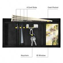 portafolios triple para niños de 4 a 16 años con soporte para llavero y bolsillo con cierre para monedas billetera duradera para niños regalo de portafolios para niños GamePad Black - GamePad Black Splash - Ver 4