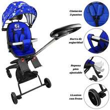 Carriola P/ Bebé Giratoria 360° Plegable Reclinable Frenos - Azul - Ver 7