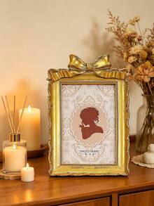 1pc Large Petal-Shaped Resin Photo Frame Stand, Vintage Style Resin Frame, Decorated With Succulents And Golden Palm Leaf Texture, Elegant Retro Design, Suitable For Wall And Tabletop Display - Multicolor - View 8