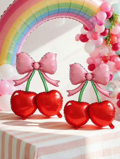 2pcs Matte Butterfly & Cherry Shaped Balloons, Suitable For Birthday Party, Baby Shower, Fruit Party, Event Decoration