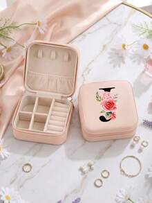 1pc Jewelry Box,Travel Jewelry Box,Portable Zipper Jewelry Organizer - Rose Floral 1 - View 20