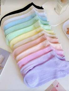 8/10/15 pares de calcetines de tobillo para mujer, unicolor aleatorio, estilo minimalista, casual, deportivo, versátil y de moda - Multicolor - Ver 1