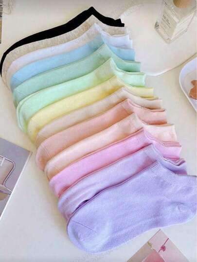 8 Pairs Assorted Solid Color Casual Sporty Versatile Fashion Women Short Socks