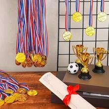 20/10 pièces Médailles de compétition sportive, récompenses en plastique doré, avec cordon et ruban tricolore. Récompenses sportives, cadeaux de fête, prix, décorations de cérémonie, convient pour les compétitions sportives et les activités de plein air - multicolore - Voir 8