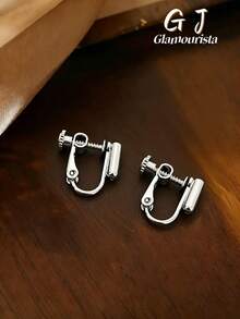 1 Pair Copper Material Minimalist Silver Clip-On Earrings, Adjustable Screw Non-Pierced Earrings Suitable For Women's Daily Wear - Spiral Ear Clip Converter - View 7
